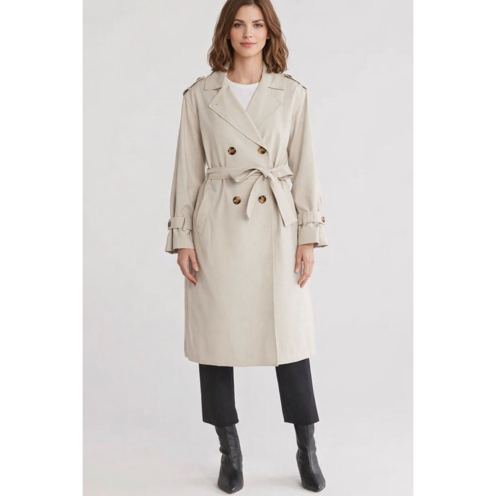ELIE TAHARI New Women's Trench Coat XL White Belted Double Breasted Lightweight